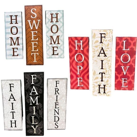 Set of 3 Wood‎ Hanging Decorative Photos for Wall Size 10”x10” Faith Family Home - Picture 1 of 9